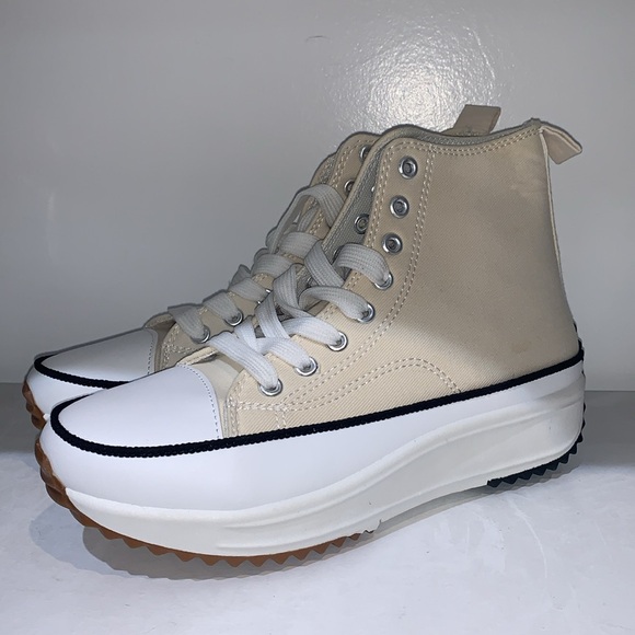 CREAM HIGH TOP CANVAS SNEAKERS - Picture 6 of 8